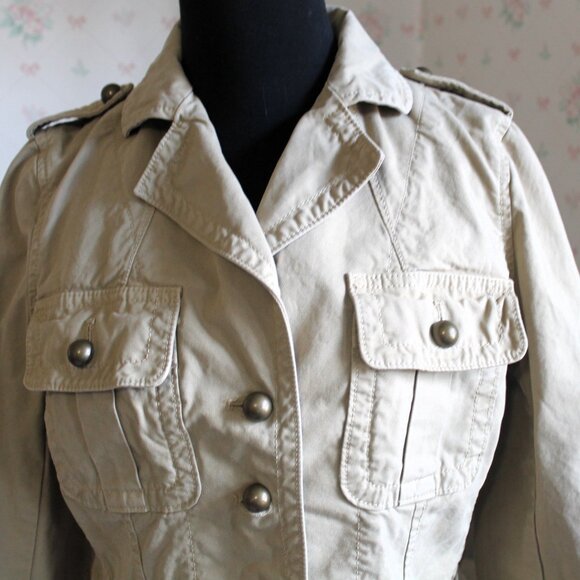Vintage Banana Republic Khaki Safari Utility Military Jacket, Size 6 - Picture 4 of 9